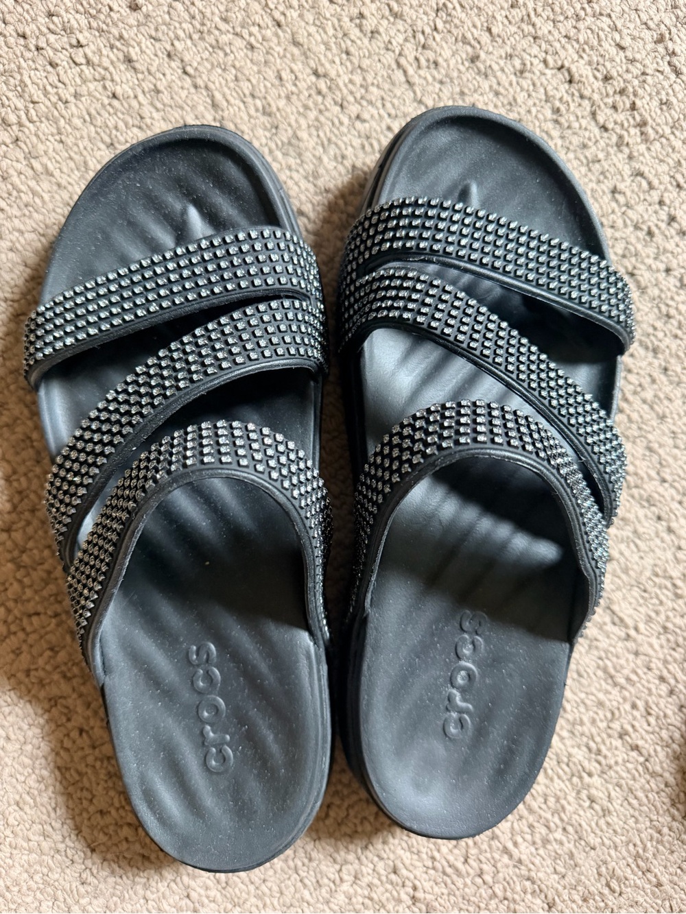 CROCS Black Jeweled Slide Sandals Size 8 Women’s NWOT